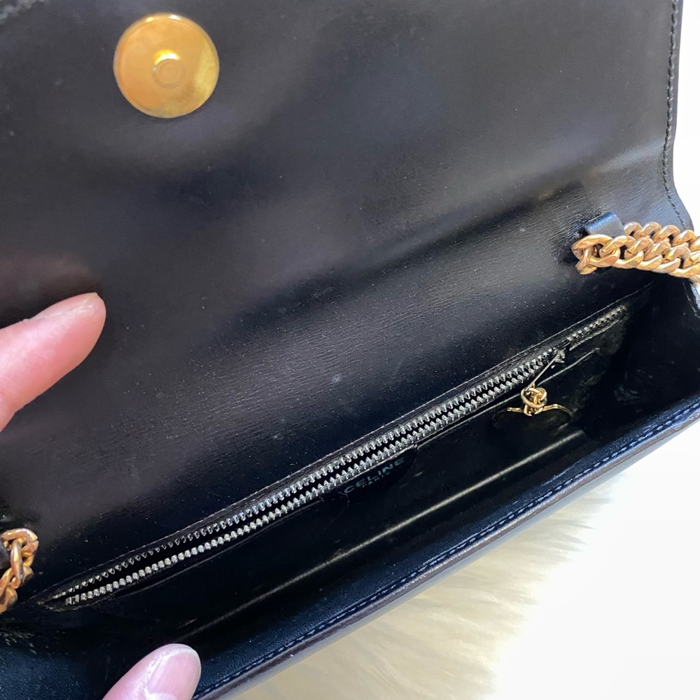 Authentic vintage Celine black leather clutch with chain - Picture 7 of 9